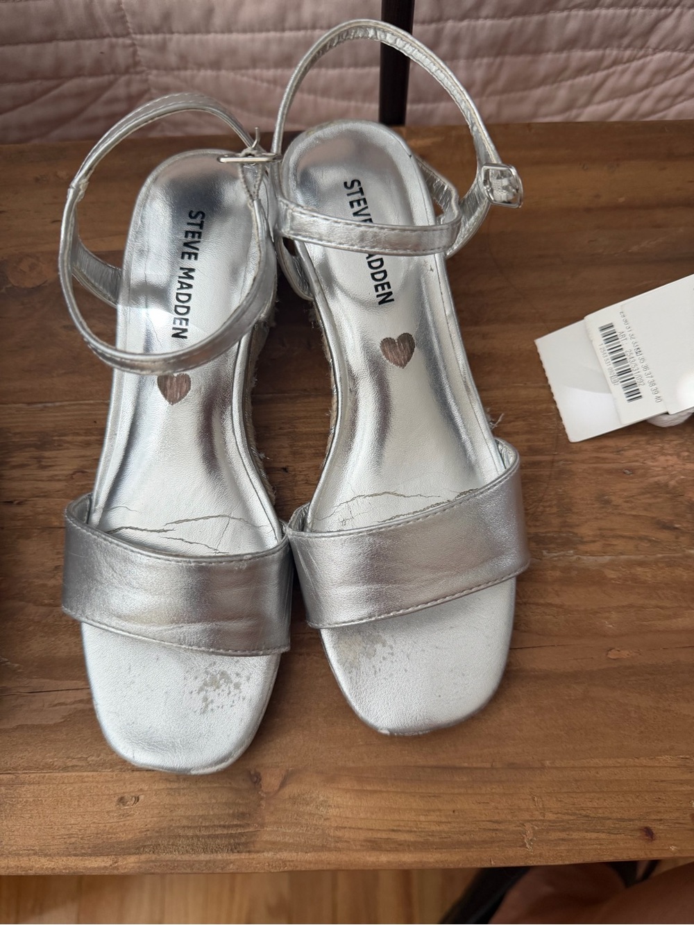 Steve Madden Metallic Silver Girls Ankle-Strap Sandals